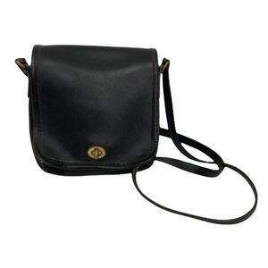 Vintage Coach Black Leather Turnlock Crossbody Bag Made in USA